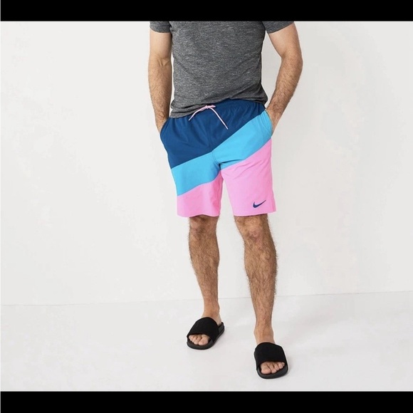 Nike XL Men’s Blue Pink Swim Shorts 9” Color Surge NWT Lined Four-Way Stretch - Picture 6 of 6